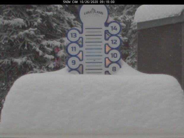 The official Loveland snow stake Monday morning show the area received 7.5 inches in the previous 24 hours. Several Colorado resorts received 9-10 inches. (Provided by Loveland ski area)