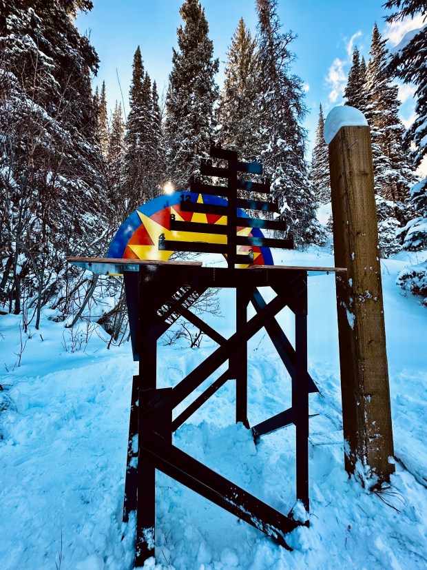 The base of the new snow stake at Sunlight Mountain Resort was designed to emulate the distinctive lattice-work steel towers of its 70-year-old Segundo lift, the oldest operating lift in Colorado, which will be replaced this summer. (Provided by Sunlight Mountain Resort)